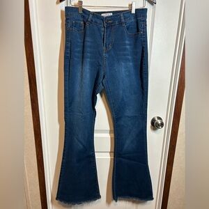 Red Bottom Dark Blue Bell Bottom Flare Jeans - Size 13/31 EUC